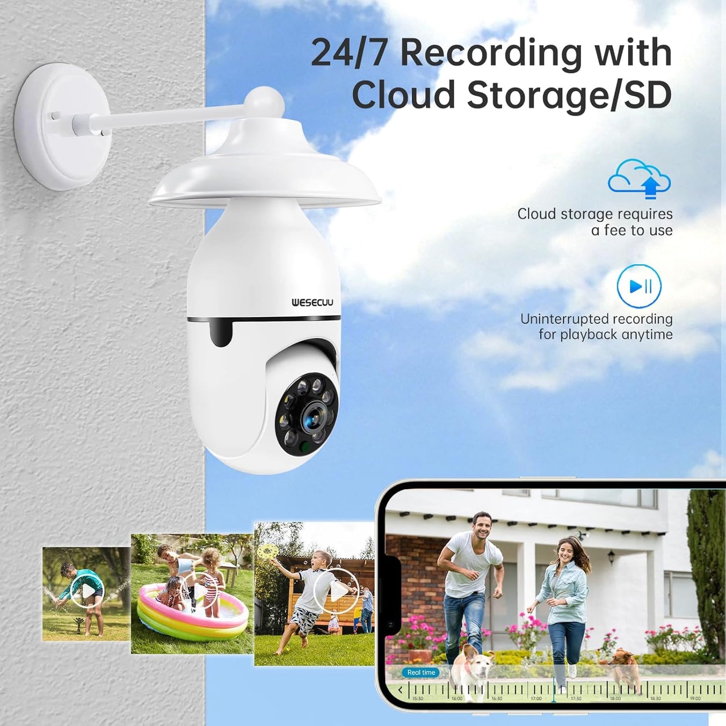 2K WiFi Light Bulb Security Camera – Wireless Outdoor, Motion Detection, Two-Way Talk, Color Night Vision, Alexa Compatible