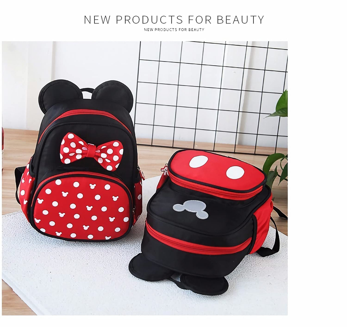 MOMODEER Cute Mini Backpacks, Red Cartoon Bag, Mouse Ears Bowknot Travel Daypack
