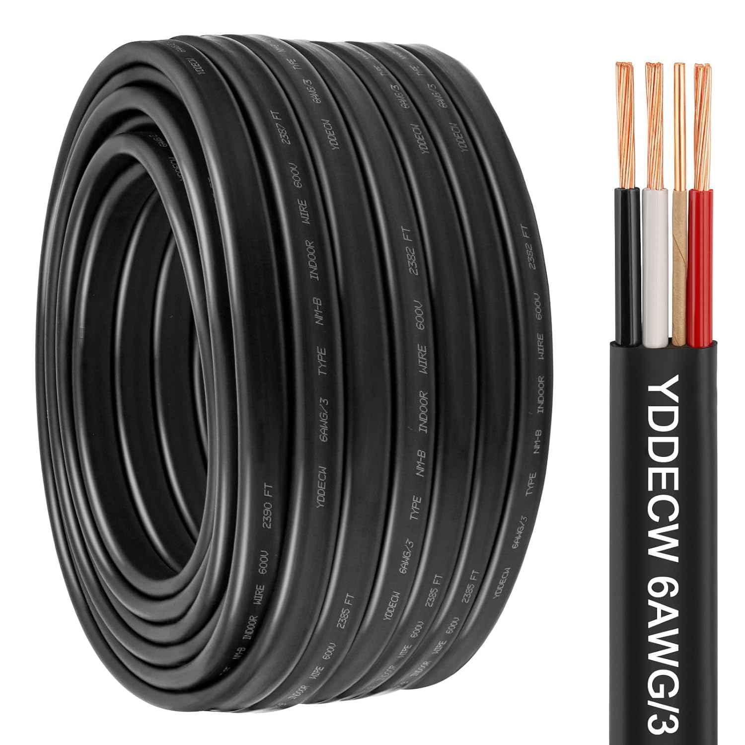 14 Gauge NM-B Wire with Ground - 50FT Pure Copper Indoor Electrical Cable for Outlets & Switches