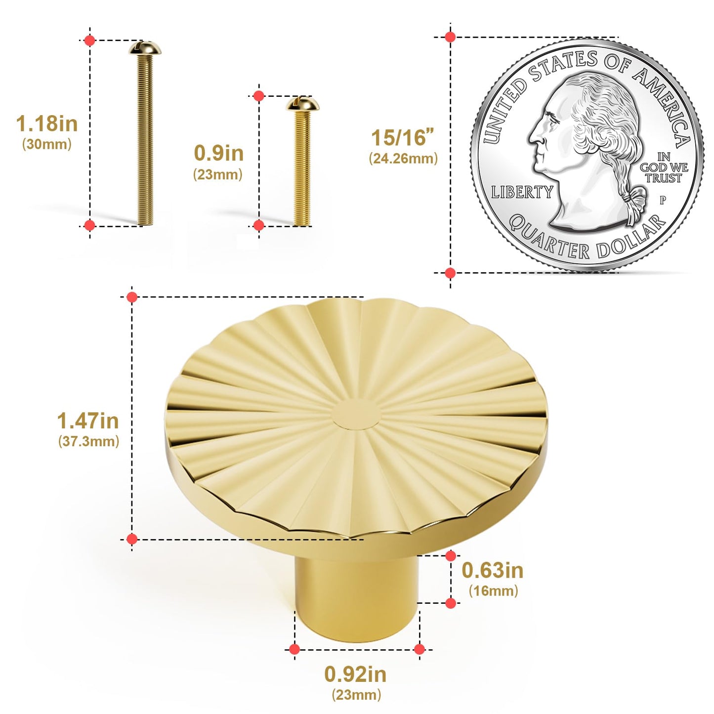 Xisakaca 6 Pack Gold Cabinet Knobs, Round Drawer Pulls Cabinet Door Knobs Kitchen Cupboard Bathroom Dresser Cabinet Hardware Handles