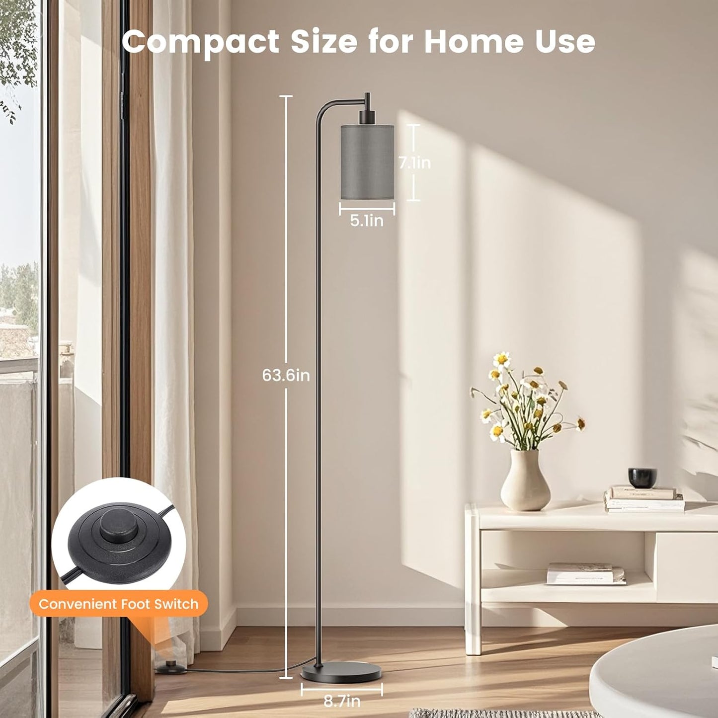 Dimmable Floor Lamp with Linen Shade & Remote Control - Modern 9W LED Standing Lamp for Living Room, Bedroom, Office