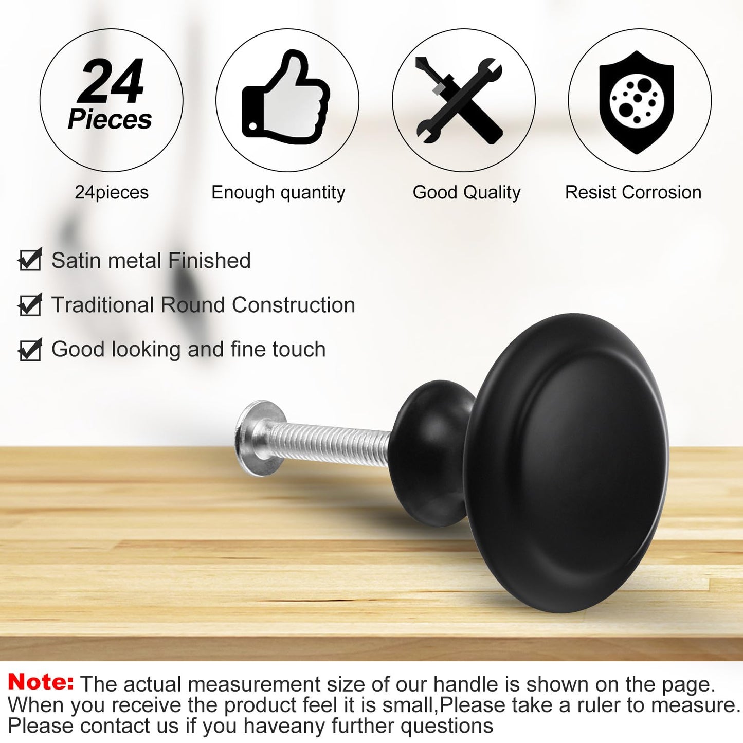 Ripeng 24 Pieces Round Kitchen Cabinet Door Knobs Black 1.2 Inch Cupboard Knob Solid Kitchen Drawer Pulls Cabinet Door Cupboard Hardware Dresser Handles with Screws for Dresser Drawer (1.2 Inch)