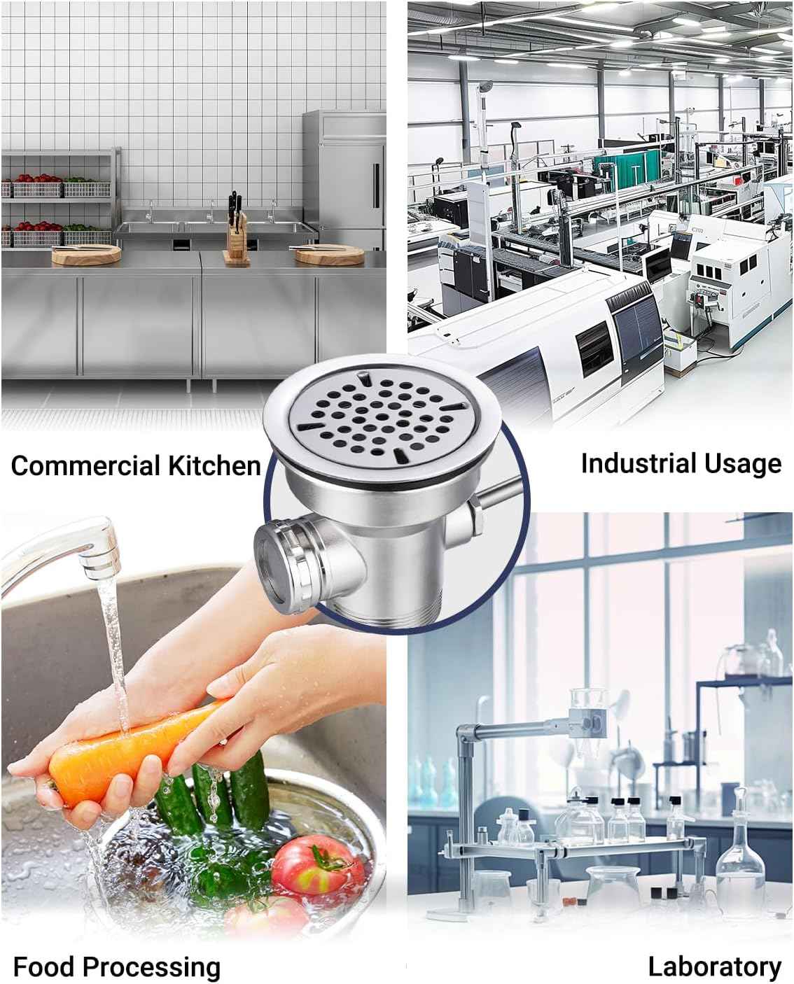 3.5-Inch Commercial Sink Drain with Twist Lever Handle & Overflow Inlet – Leakproof Waste Valve for 2/3 Compartment Restaurant Sinks