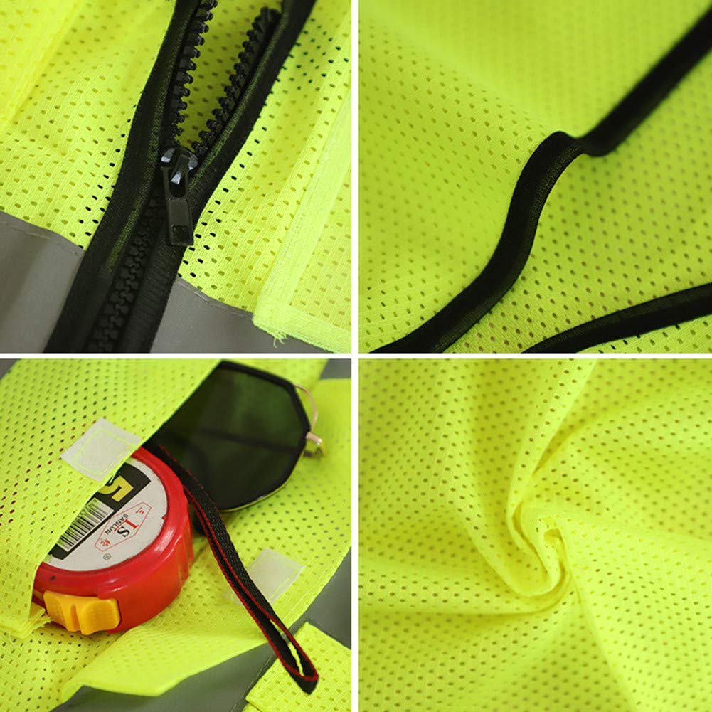 XIAKE Reflective Safety Vest for Men & Women Mesh High Visibility Vest with Pockets Meets ANSI Standards(Large,Yellow)