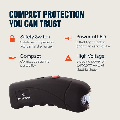 Mace Ergo Stun Gun for Self Defense - Rechargeable, Bright LED Light, High Voltage, Up to 1.69 Microcoulombs of Electric Power, Self Defense for Women & Men - Black