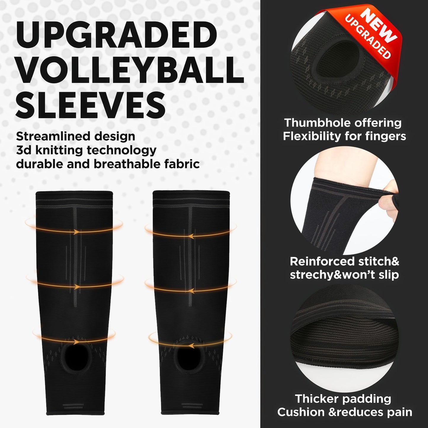 Volleyball Arm Sleeves Passing Forearm Sleeves Compression Arm Guard Sports Training Arm Protector for Kids & Adult (Thumb Hole, S)