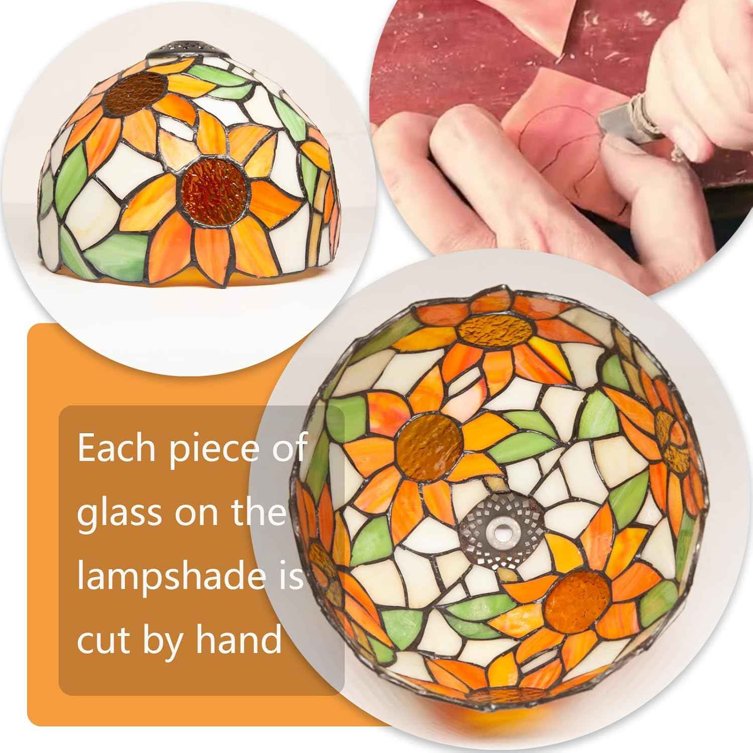 Tiffany Table Lamp - 8 Inch Antique Stained Glass, 3 Color Temperatures, Handcrafted for Bedroom & Living Room