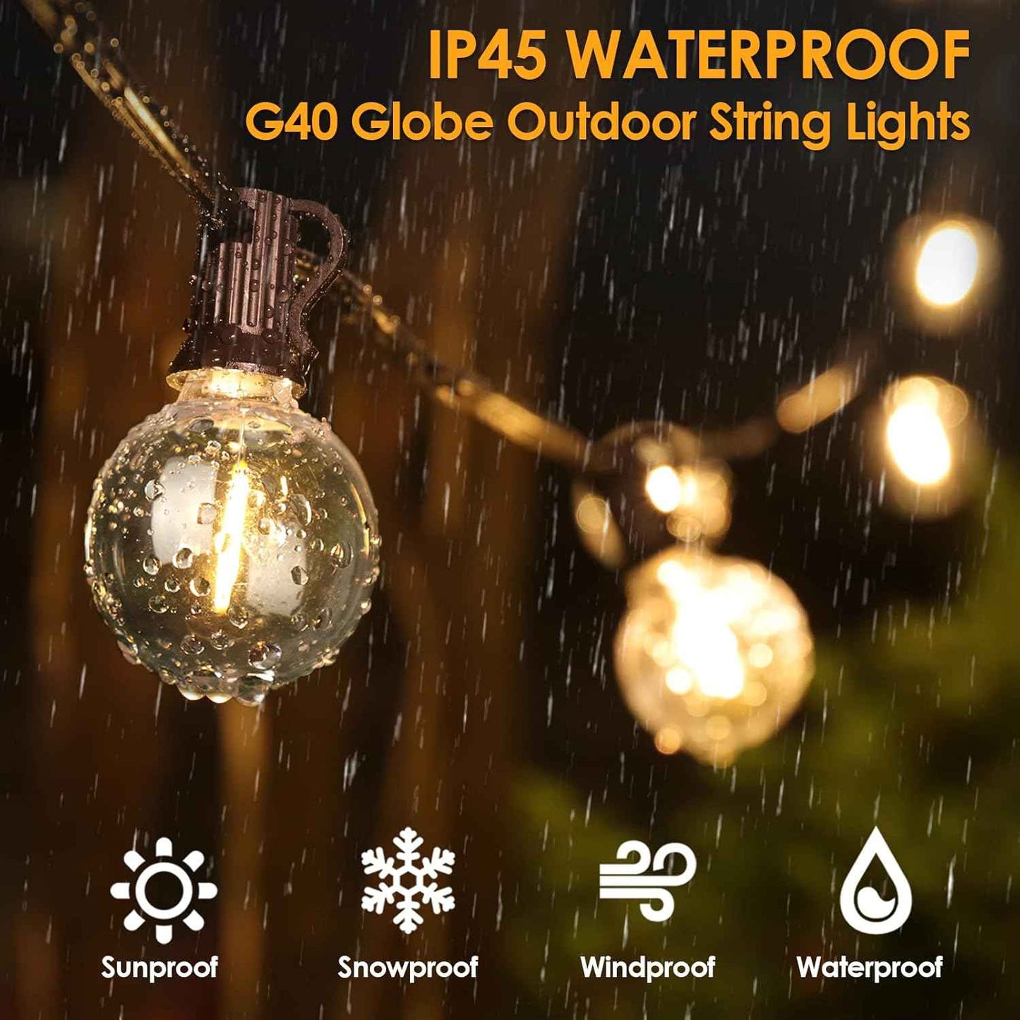 Outdoor String Lights 100FT - G40 Globe Patio Lights with 54 Waterproof LED Bulbs - Black Wire