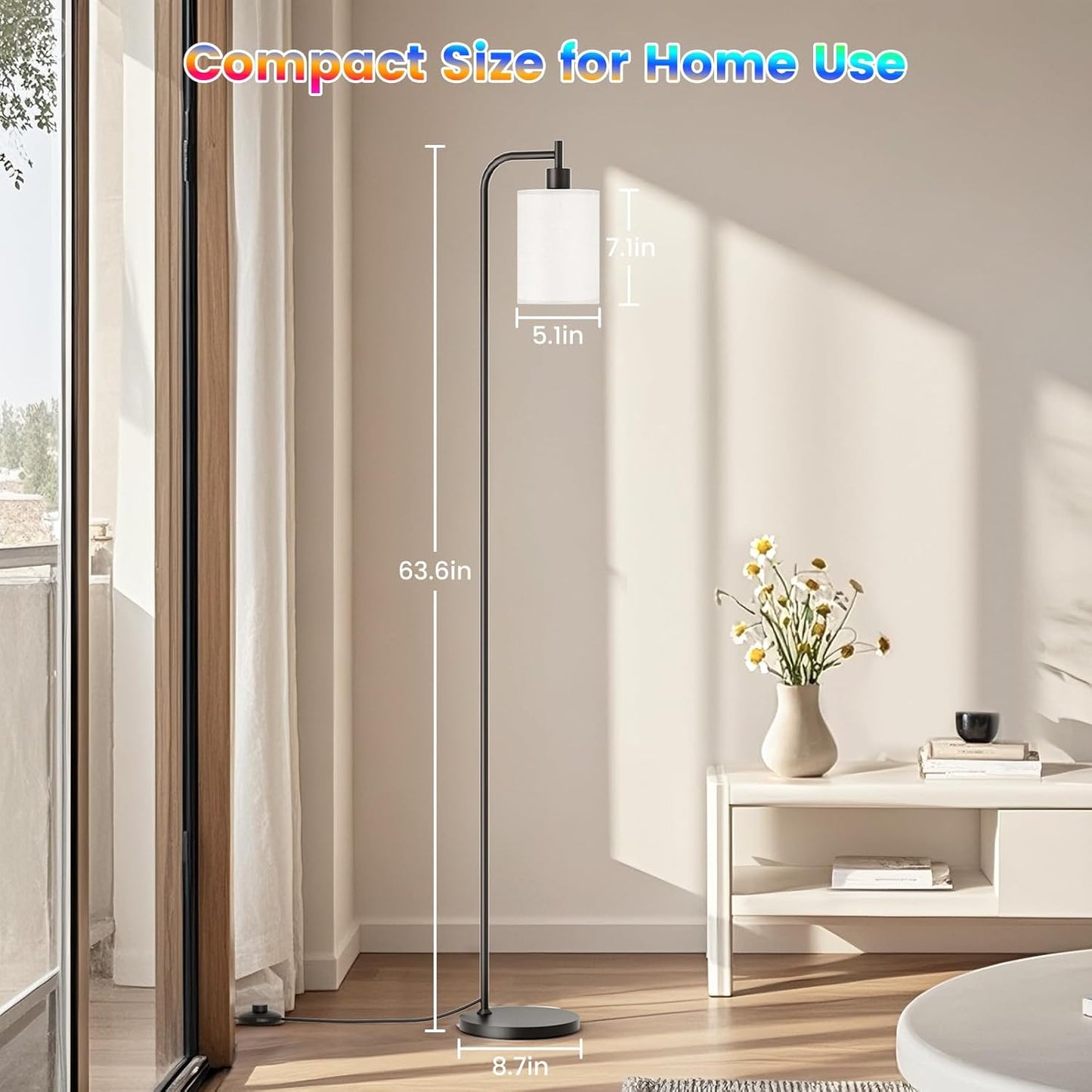 Dimmable Floor Lamp with Linen Shade & Remote Control - Modern 9W LED Standing Lamp for Living Room, Bedroom, Office