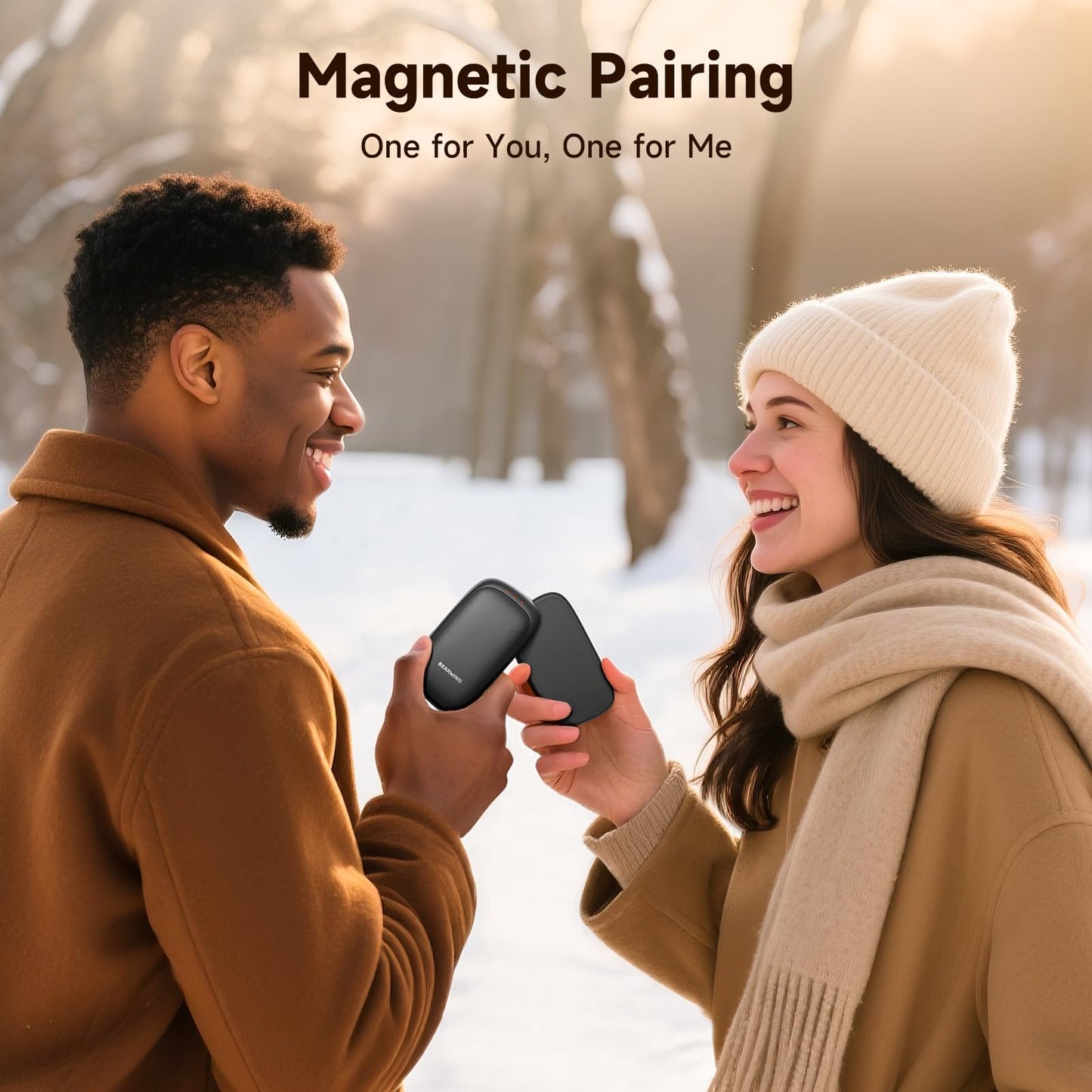Bearwind Electric Hand Warmers Rechargeable - 2 Pack Magnetic Pocket Heater Handwarmers with AI Chips, Portable Hunting Gear, Reusable Winter Essentials, Gift Ideas for Men, Women, Outdoor (Black)