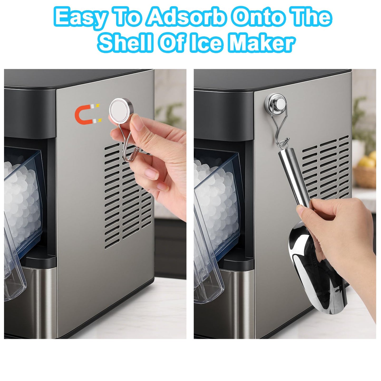 Stainless Steel Ice Scoop for Freezer with Magnetic Hook - Ice Scoop for GE Profile Opal 2.0 Nugget Ice Maker, for Kitchen Ice Bucket Bar Party Accessories