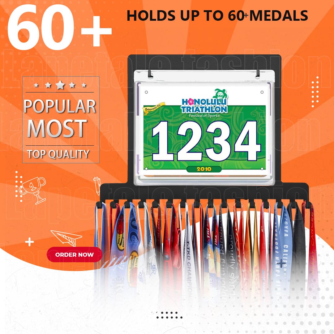Lapetale Fashion Race Medal Holder Wall Hanger,Marathon Medal Display and Runner Medal Hanger Display,Bib Running Medal Display, Running Medal Hanger Display,Medal Holder for Wall,Gifts for Runners
