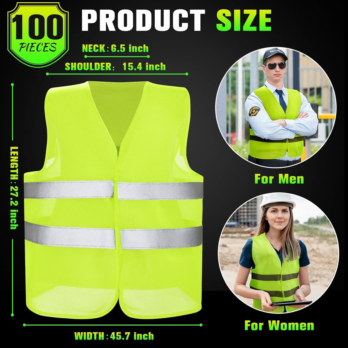 High Visibility Reflective Safety Vest for Men & Women - Bulk Security Mesh Vest for Work, Cycling & Running