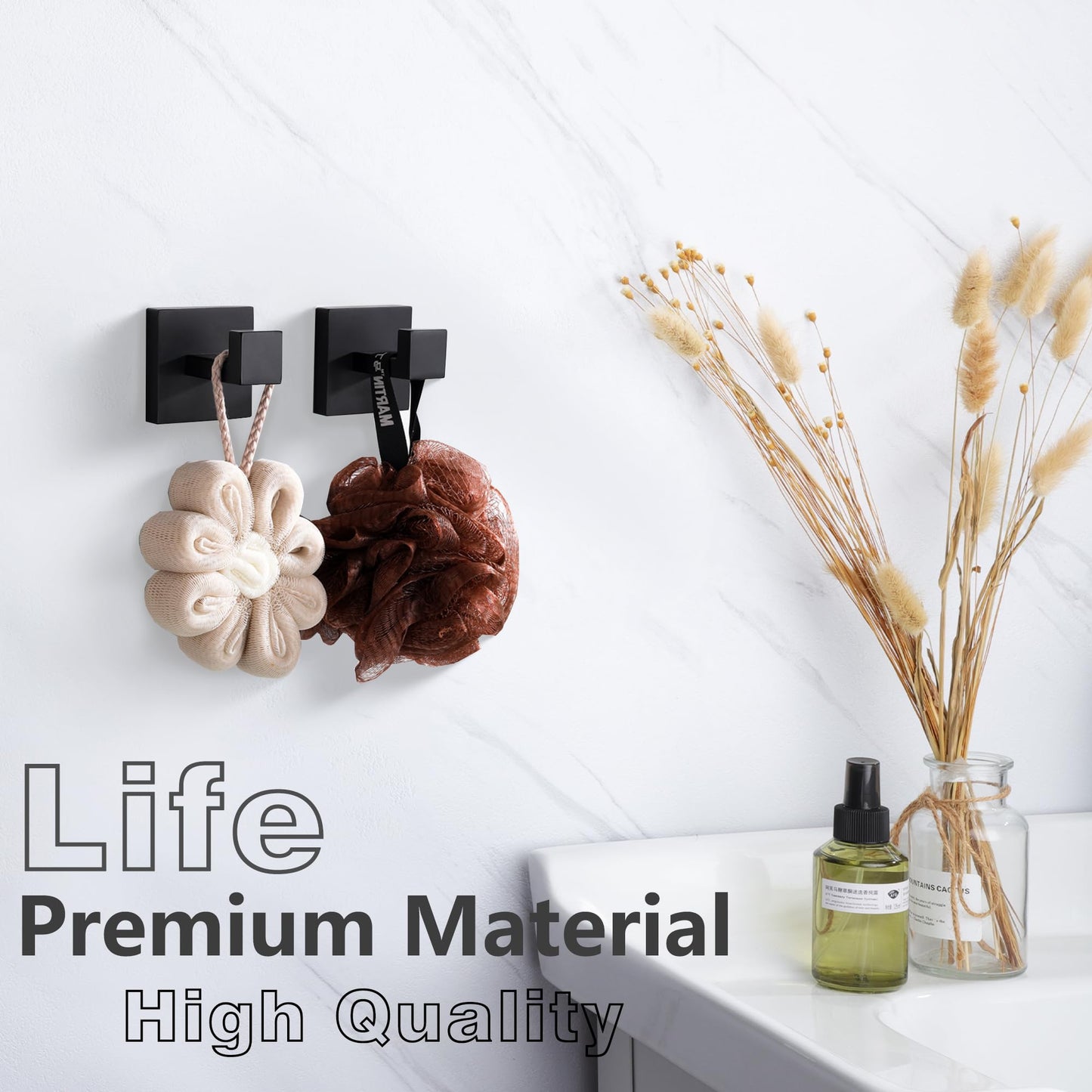 LANC Robe Hook Bathroom Hardware Towel Hooks Matte Black Coat Hooks Heavy Duty Square Hanger Clothes Hooks for Bathroom Garage Wall Hooks SUS304 Stainless Steel Wall Mount 2 Pack,A8805MB-P2