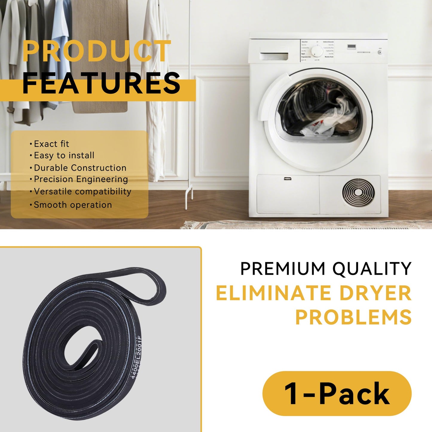 4400EL2001F Dryer Drum Belt Replacement for LG GE Kenmore Dryer Compatible with 4400EL2001A, OEM17745418, AP4436354, 1266808, 4400EL2001C, 4400EL2001E, AH3522928, EA3522928, PS3522928