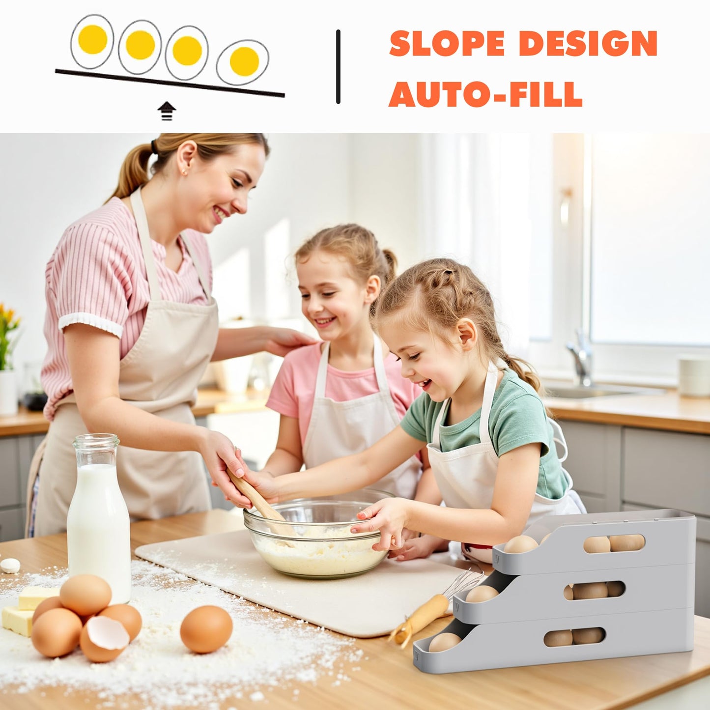 Li&Zhao Rolling Egg Dispenser for Refrigerator - Automatic Egg Holder for Fridge Space Saving Egg Tray Organizer for Countertop, Kitchen Storage(Gray)