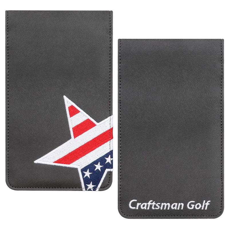 Craftsman Golf Leather USA Flag Star Gray Scorecard Holder Yardage Book Cover Golf Accessories Also can Customize Your Name (US Size)