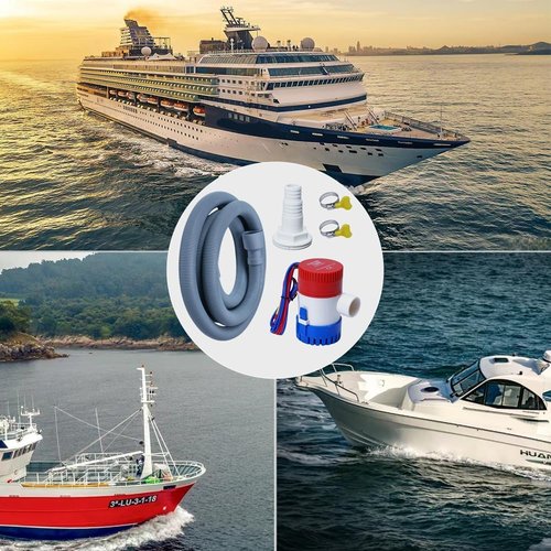 12V 1100 GPH Boat Bilge Water Pump - Complete Plumbing Kit with Hose & Clamps