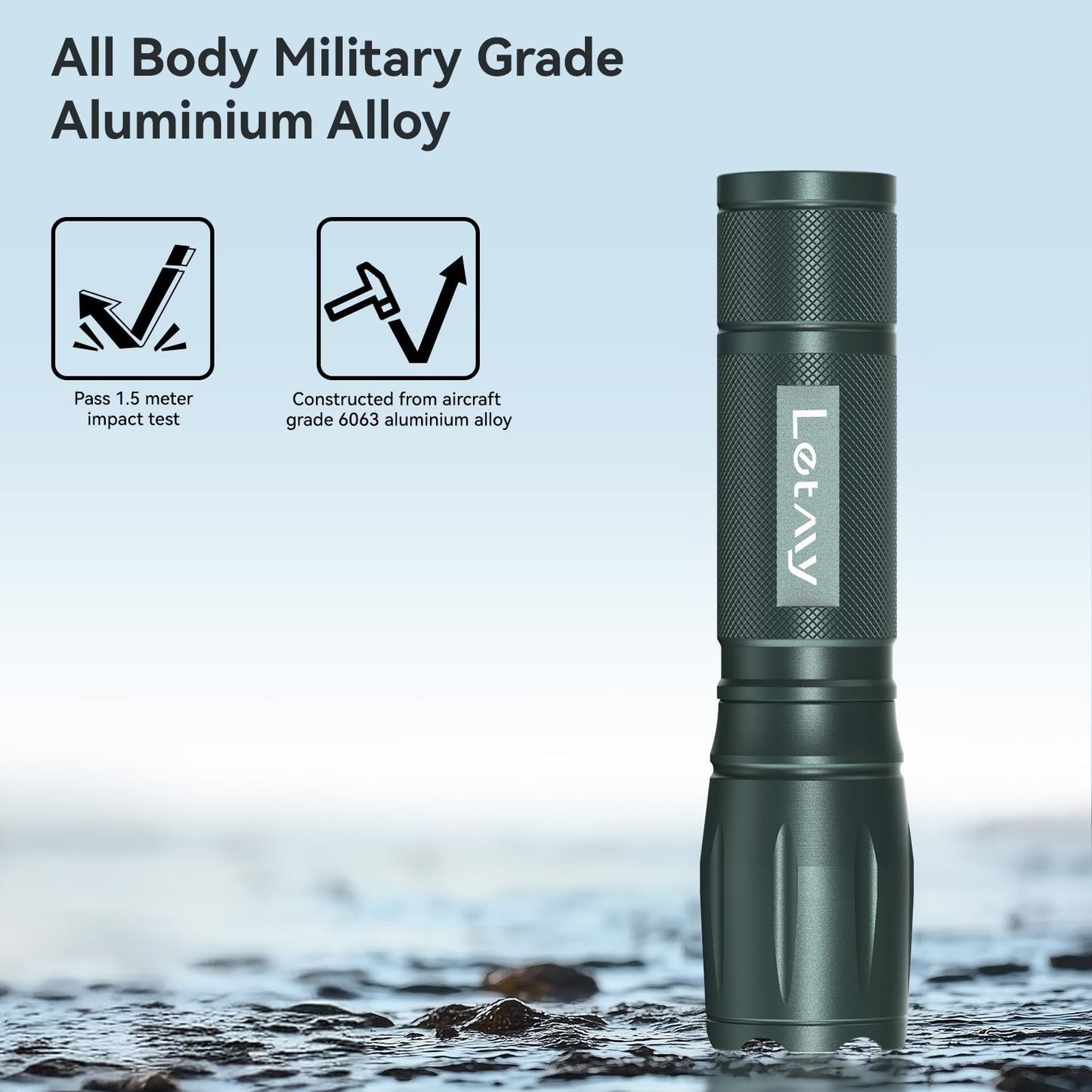 LETMY Tactical Flashlight - 2 Pack Bright Military Grade LED Flashlights High Lumens - Portable Handheld Flash Light, 5 Modes Zoomable Waterproof Flashlights for Home Emergency Camping- Gray