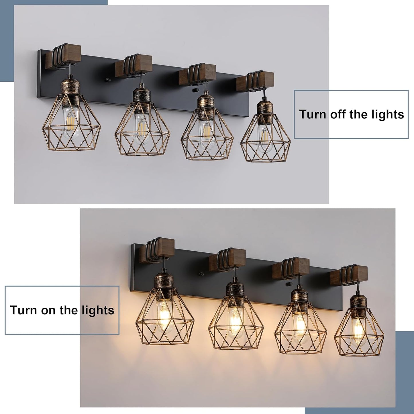 Farmhouse 3-Light Bathroom Vanity Light Fixture - Rustic White Wood Sconces for Mirror