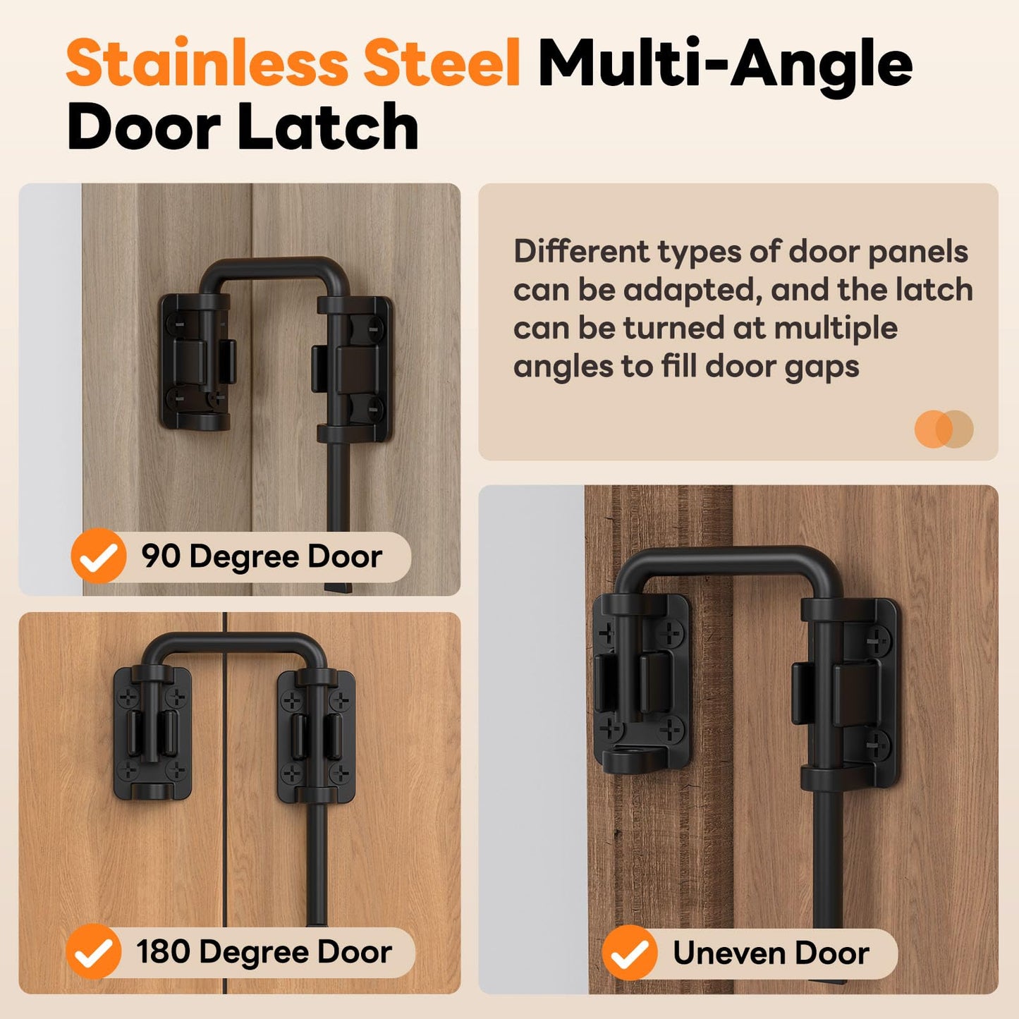 SecureLatch Sliding Door Loop Lock, 2.36 Inch Stainless Steel Patio Door Latch for Window, Barn, Garden, Fence, Shed, Closet, Double Gate - 90/180 Degree Installation U-Bolt Lock (Black-1PC)