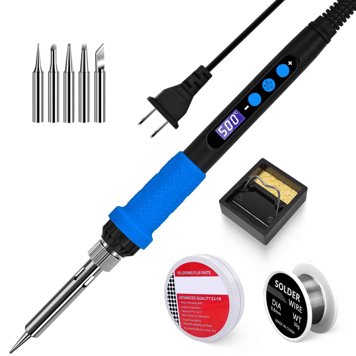 Soldering Iron Kit, 90W LED Display Adjustable Temperature Soldering Iron Automatic Sleep Mode Soldering Gun with 5PCS Tips, Solder Wire, Stand, Flux, Welding Tool for Repair, Electric Repairing, DIY