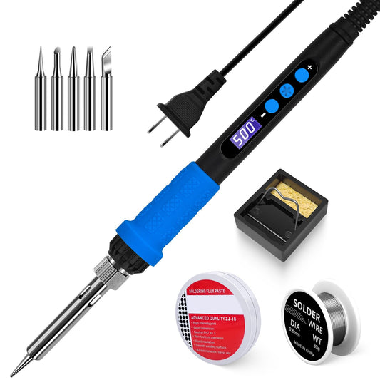Soldering Iron Kit, 90W LED Display Adjustable Temperature Soldering Iron Automatic Sleep Mode Soldering Gun with 5PCS Tips, Solder Wire, Stand, Flux, Welding Tool for Repair, Electric Repairing, DIY