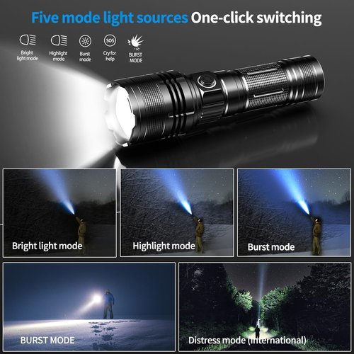 E-SHIDAI Rechargeable Flashlight, Tactical Flashlights 10000 High Lumens, USB C Bright Flashlights, Handheld LED Flashlight Rechargeable 5 Modes for Home,Camping, Police, etc