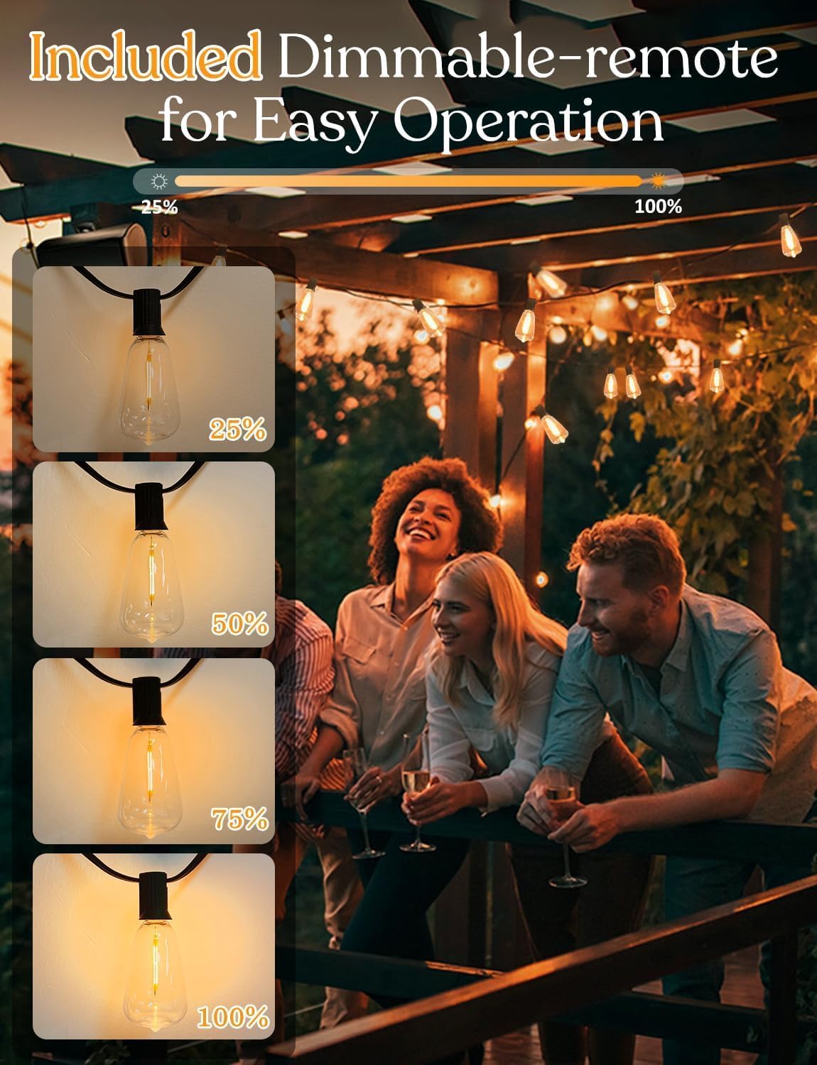 100 FT Waterproof Outdoor String Lights with Dimmable ST38 LED Bulbs - Shatterproof, 3 Light Modes for Patio & Backyard