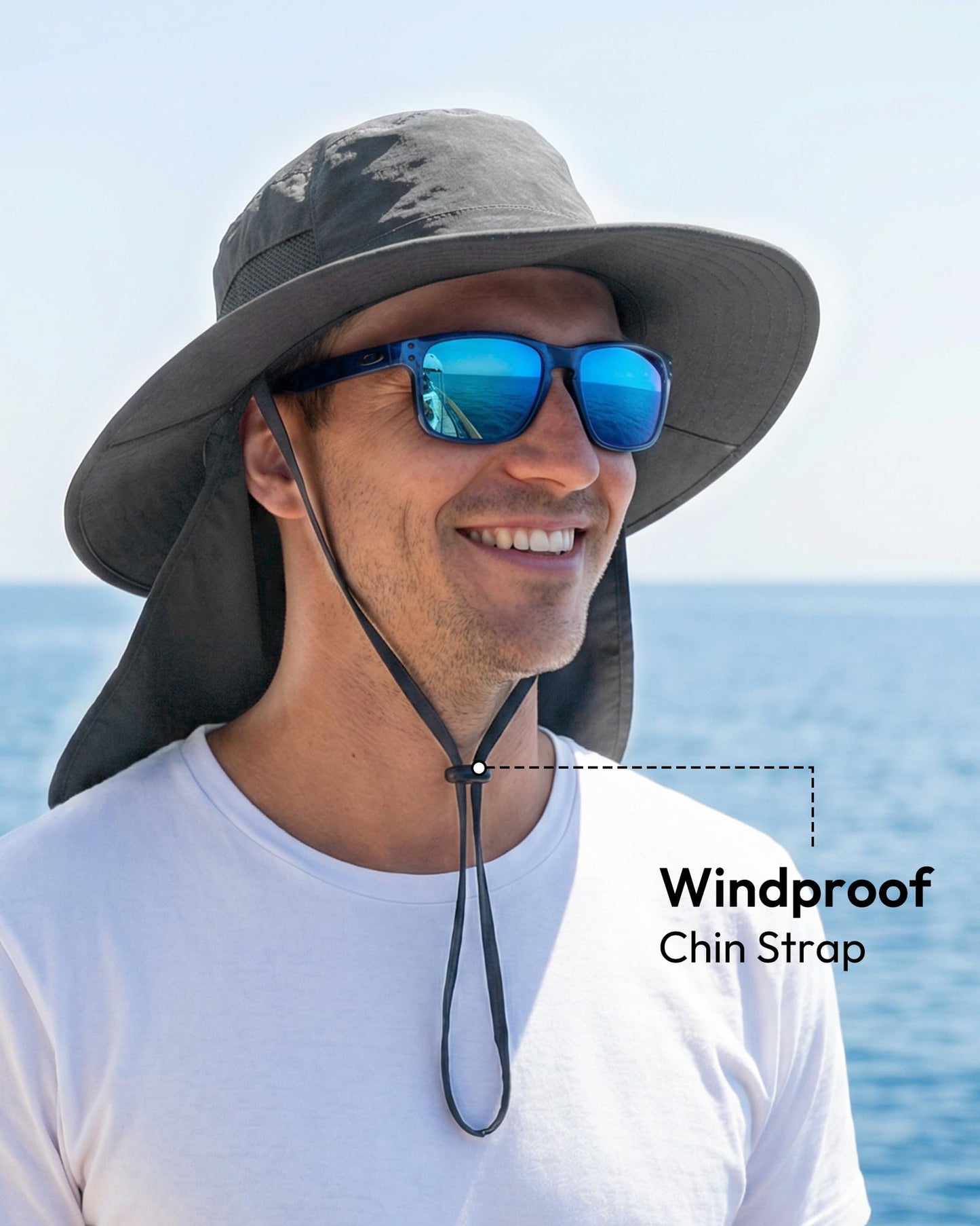 OLIKER Sun Hats for Men Wide Brim Bucket Hat with Neck Flap for Fishing & Hiking Mens Sun Hat for UV Protection (US, Alpha, One Size, Dark Grey)
