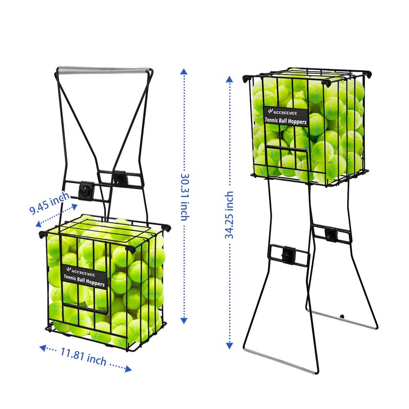 NEESEEYEE Tennis Ball Hopper Collector Tennis Ball Retriever Basket Pick up Hopper Carrier Holder Holds 80 Tennis Balls