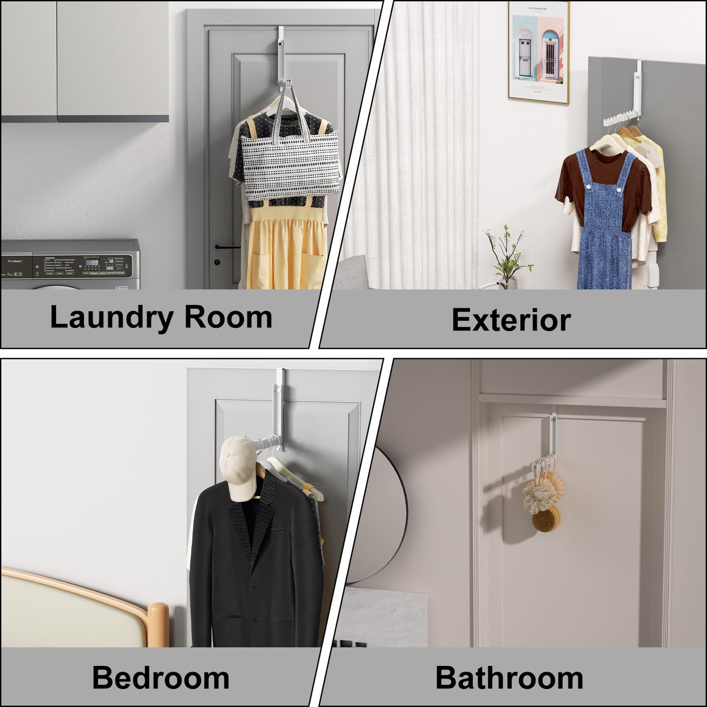 Hoomast Over The Door Hooks Hanger Fit Up to 1 3/4 Inch Optimal, Extended Foldable Over The Door Clothes Drying Rack for Laundry Bathroom Bedroom (White 1 Pack)