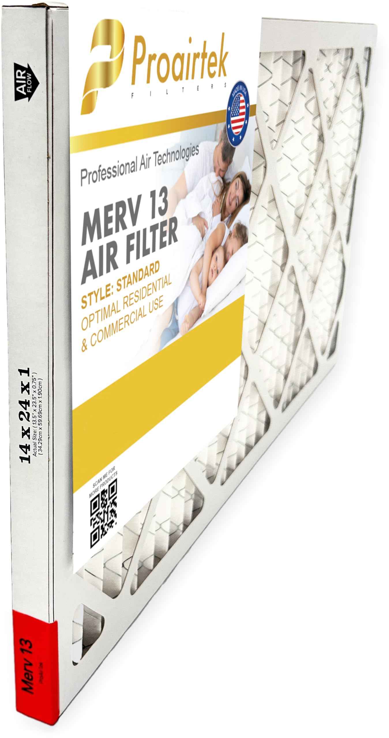 Proairtek AF14241M13SWH Model 14x24x1 Air Filter, MERV 13; Ideal for Anyone Wanting Clean, Crisp Air in Their Home; Offers Enhanced Airflow and Efficiency; High-performance Filtration