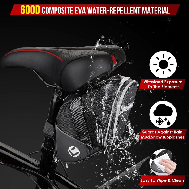 WOTOW Bike Saddle Bag - Waterproof Strap-on Bike Seat Bag - Reflective Bicycle Under Seat Storage Pouch for Road Mountain Bike Cycling Travel