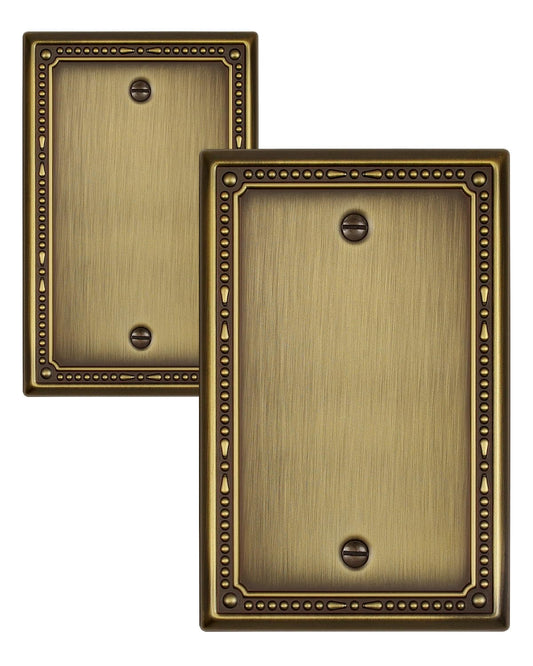 ZILLSEA 2-Pack Antique Brass Blank Wall Plate Covers, Decorative Pearl Blank Outlet Cover Plate, Durable Metal, 3.15''*4.88'', Midsize