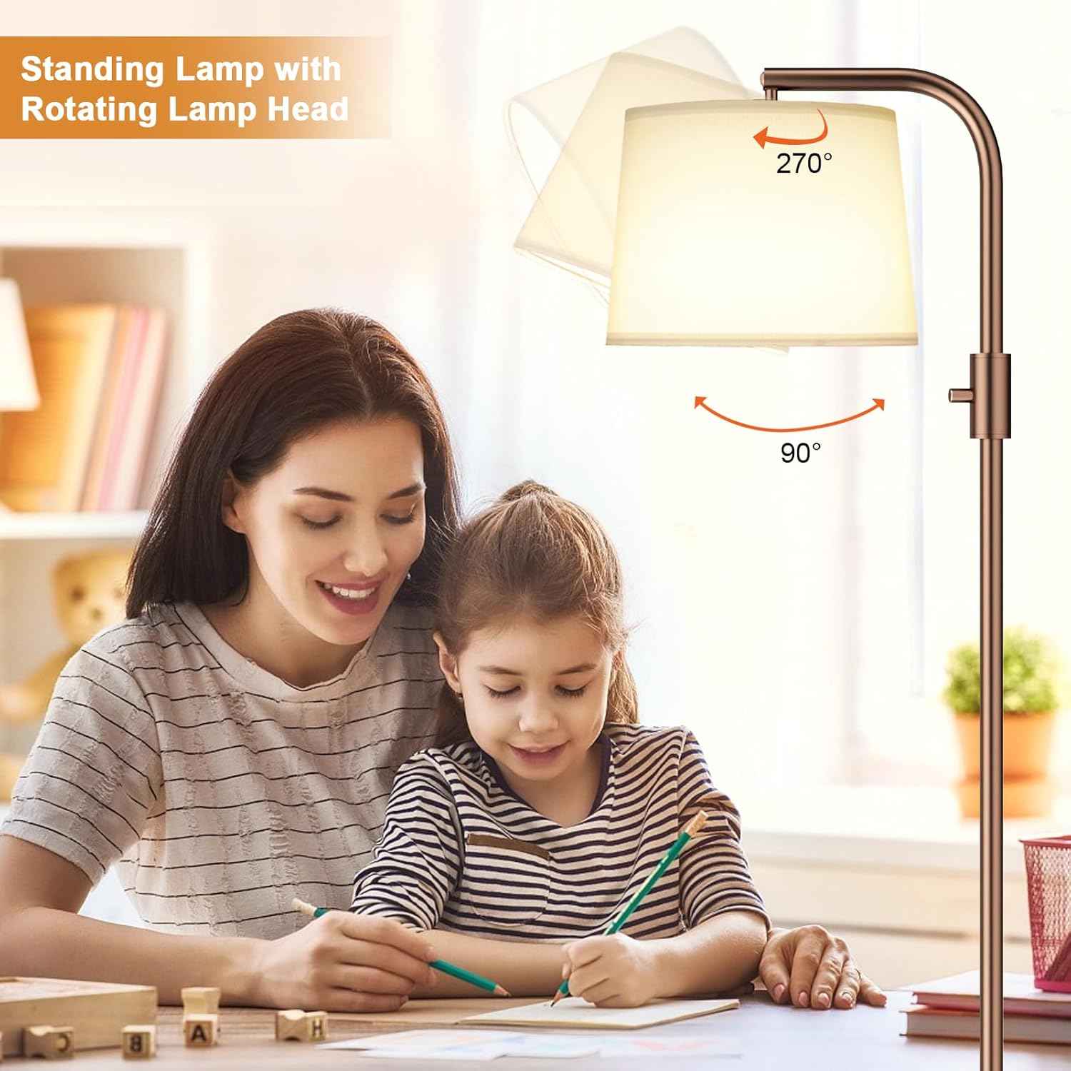 Modern Dimmable Floor Lamp with 9W LED Bulbs - Stylish Standing Light for Living Room & Bedroom (Gold & White)