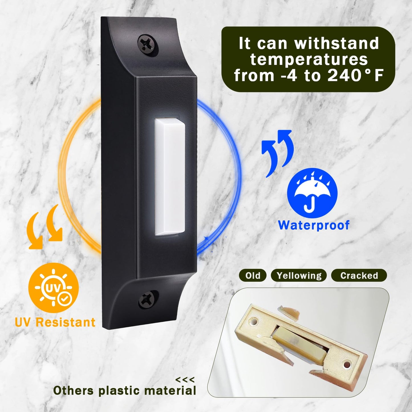 Lighted Metal Doorbell Button, Upgraded Wall Mounted Door Bell Button, Heavy Duty Door Bell Wired Button, Zinc Alloy Doorbell for Home Replacement Universal Garage Door Opener Switch