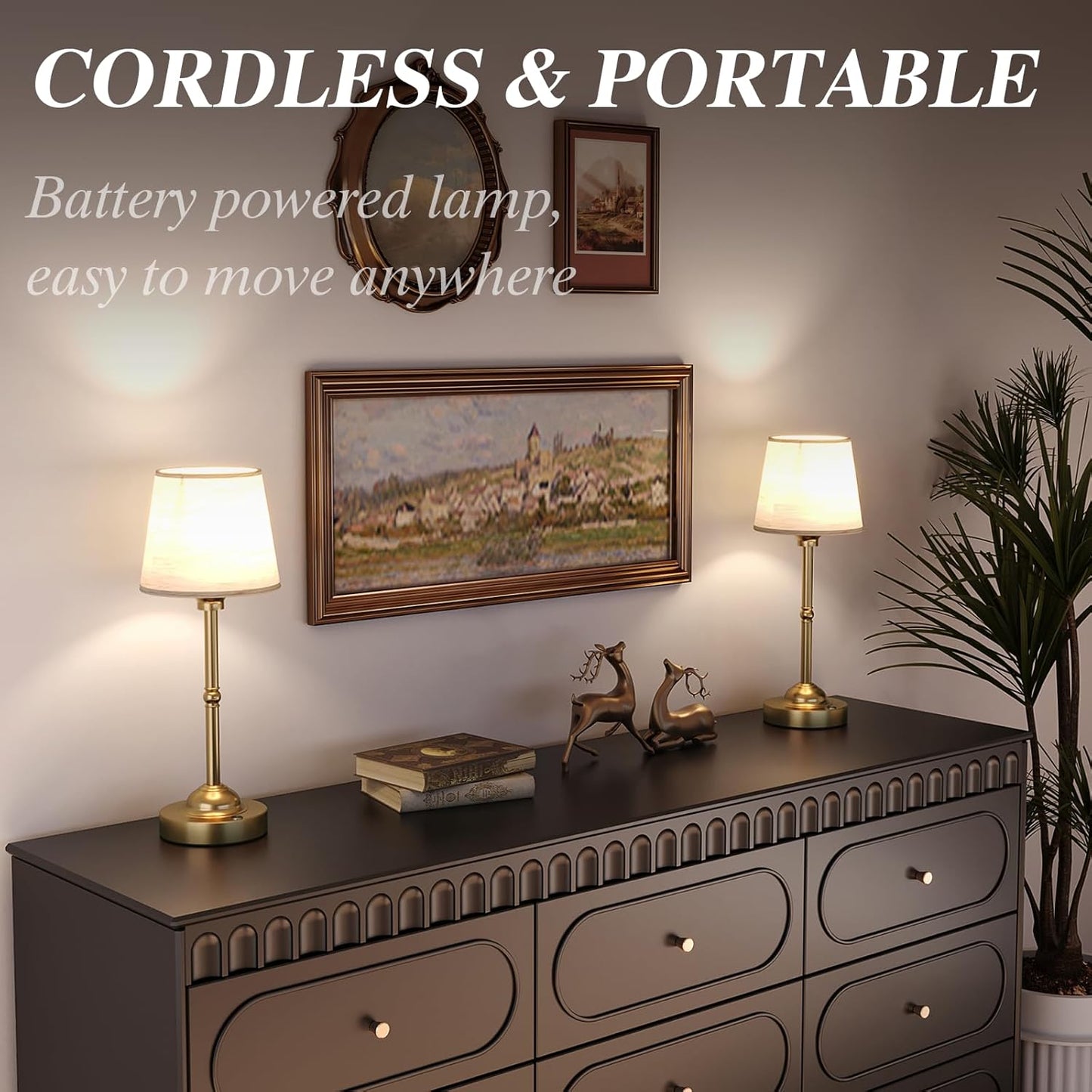 Rechargeable Cordless Table Lamps - 2 Pack, Stepless Dimming LED Desk Light for Bedroom & Cafe