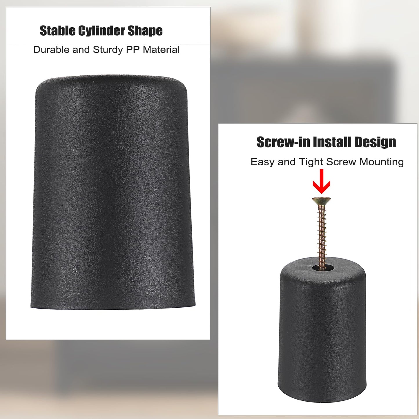 OwnMy 4PCS 3 Inch Plastic Furniture Legs Screw-in Plastic Sofa Legs Couch Legs Couch Feet Replacement Kit, Black Round Chair Legs for Coffee Table Cabinet Bed Risers