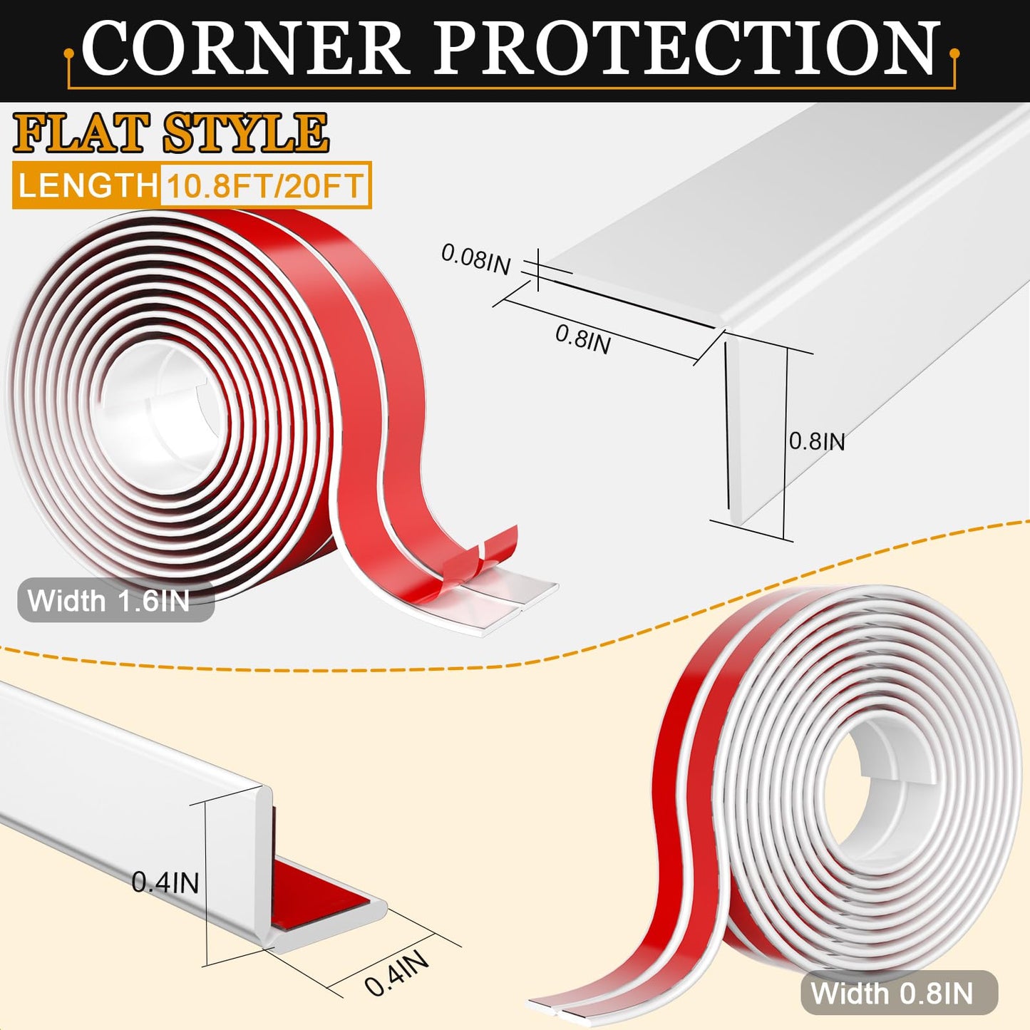 Wall Corner Protector Self-Adhesive Flexible – Durable Rubber, Furniture Edge Guard, Easy to Install, White, Prevents Wall Damage, Ideal for Home or Office Use