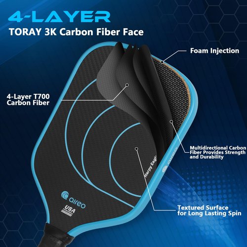 AIREO Harpy Eagle L13 Pickleball Paddle, 3K Carbon Fiber with 13MM Polypropylene Core Pickleball Paddles, Elongated Lightweight USAPA Approved Pickle Ball Paddle
