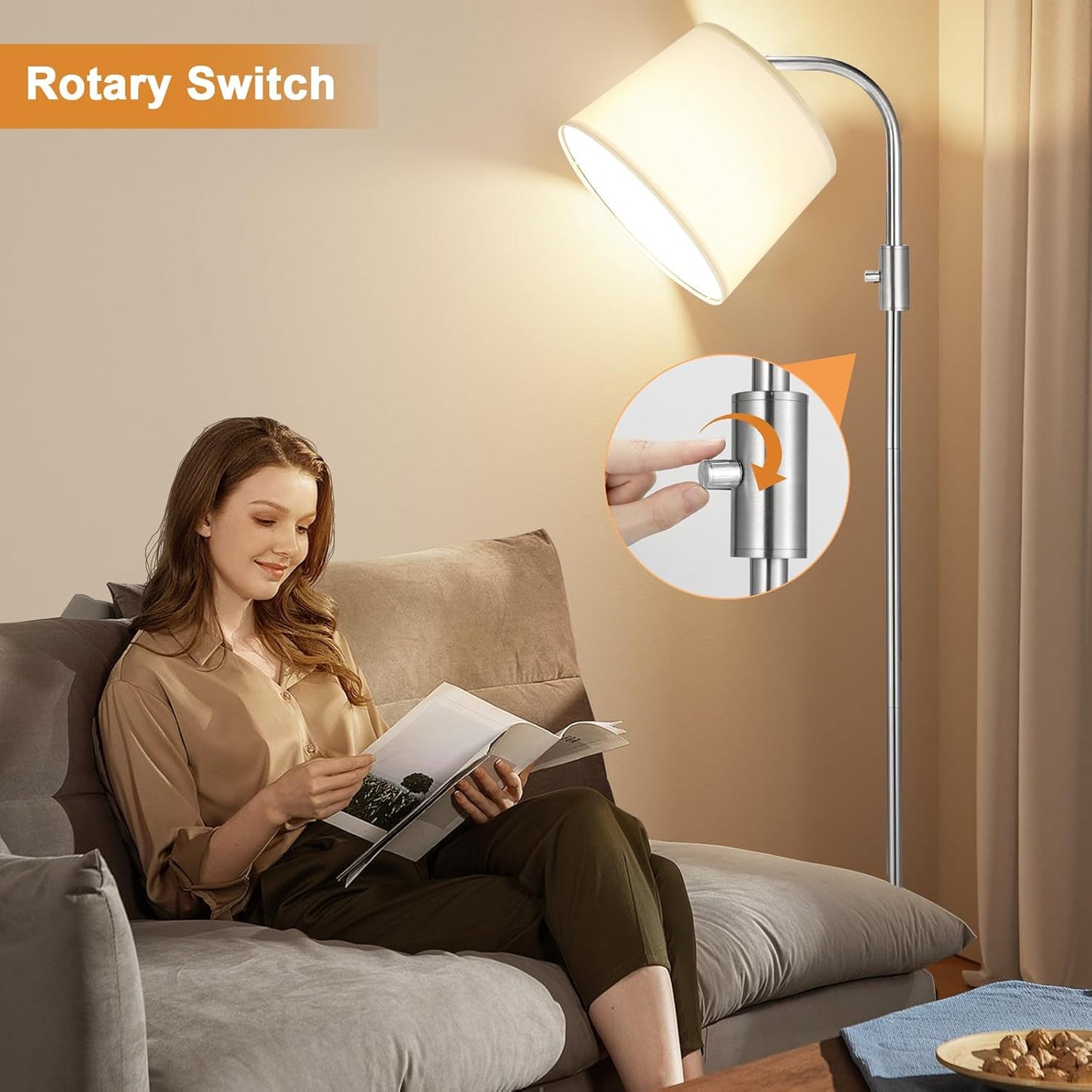 Modern Dimmable Floor Lamp with 9W LED Bulbs - Stylish Standing Light for Living Room & Bedroom (Gold & White)