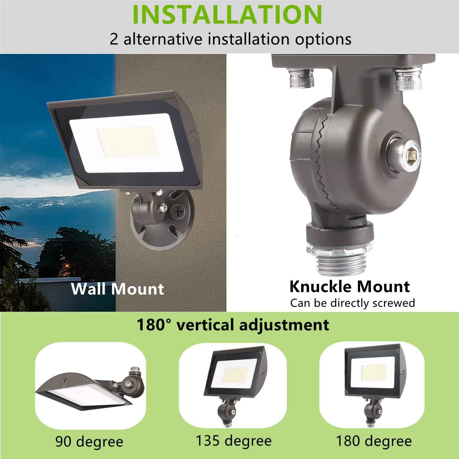 80W LED Flood Light - Waterproof Outdoor Security Light, 9600LM, 5000K Daylight, Knuckle Mount Included