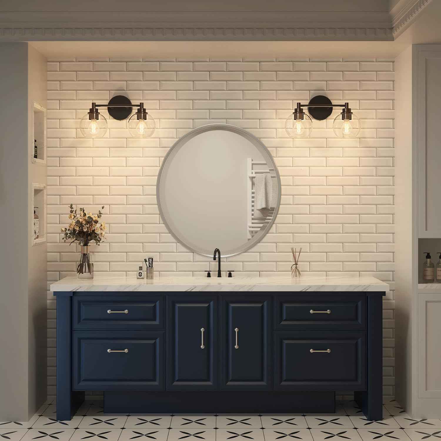 3-Light Vanity Bathroom Light Fixture with Globe Glass Shades - Brushed Nickel, ETL Certified