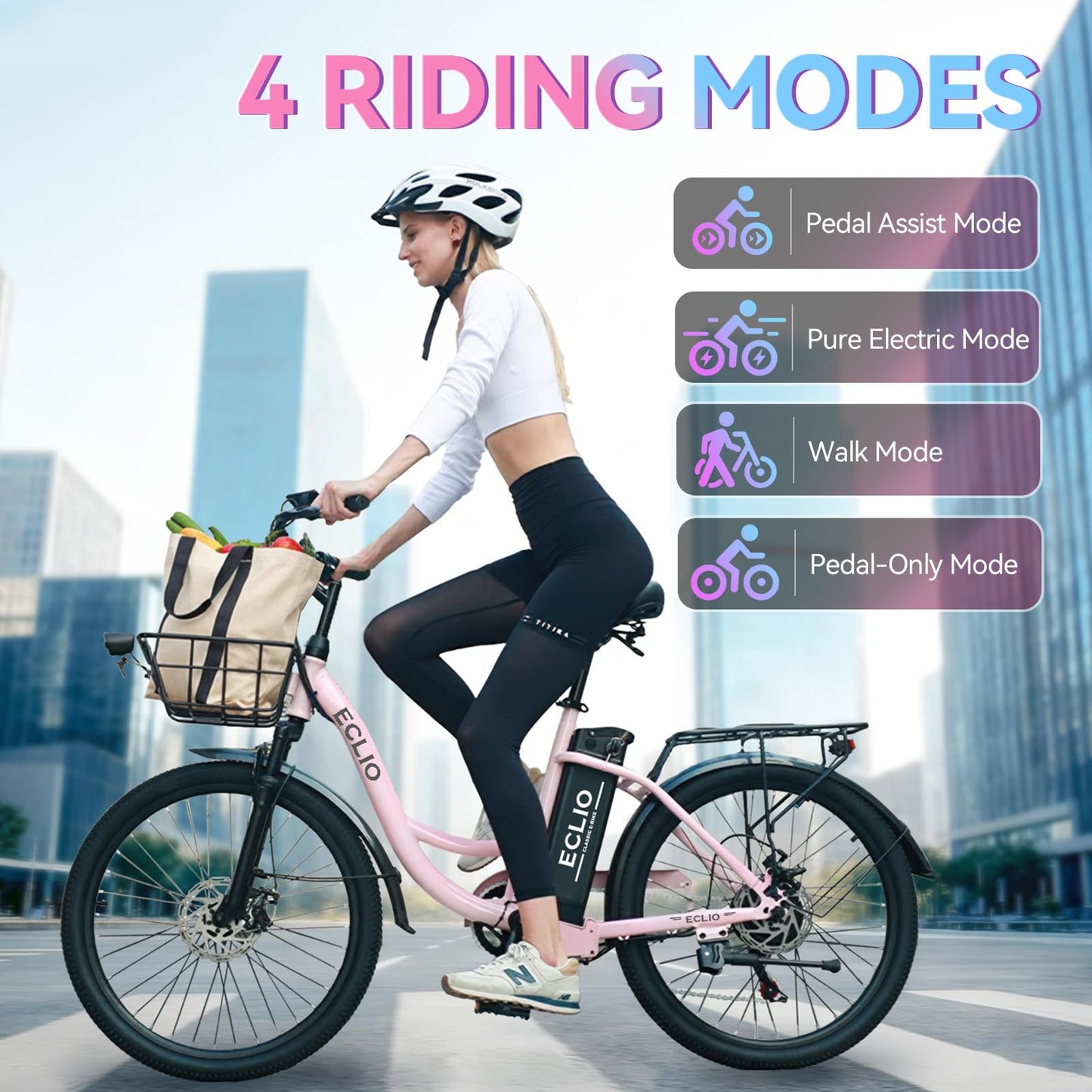 24'' Electric Bike for Adults, Peak 1000W Motor 28MPH, 48V 13Ah Removable Battery 75Miles, Step Through City Cruiser Ebike, Commuter E-Bike with 7-Speed and Front Basket, UL 2849 Certified (Pink)