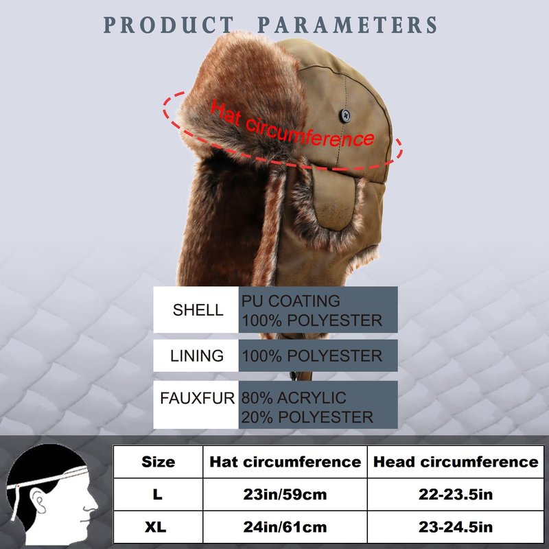 NORTH CLIFF Unisex Winter Trapper Hat Cold Proof Keep Warm Hat with Ear Flaps for Hunting Skiing Trooper Winter Outdoor Activities(Matte Light Brown 59cm)