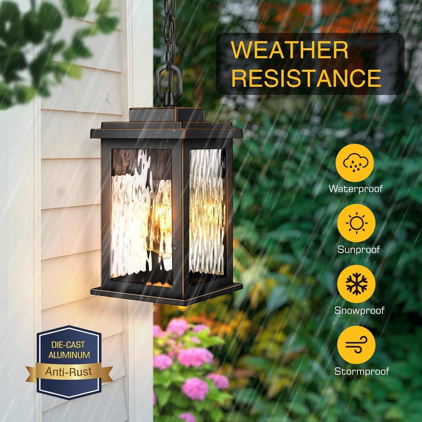 Outdoor Pendant Light - Oil Rubbed Bronze Chandelier for Porch & Patio, Adjustable Chain