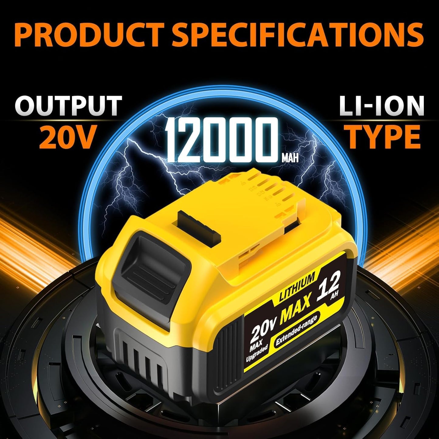 2 Packs 12000 mAh 20V MAX Lithium-Ion Battery, Replacement for Dewalt 20V Max Battery Compatible with DCB200 DCB206 DCB207 DCB205 DCB204 Series Power Tools