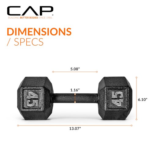 CAP 45 LB Cast Iron Hex Dumbbell Hand Weight - Pair | Black