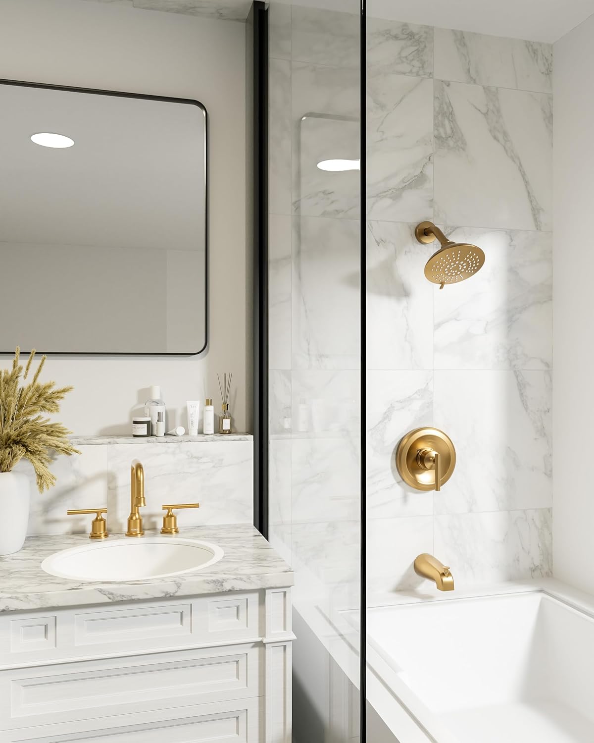 Brushed Nickel 8-Inch Widespread Bathroom Faucet with 360° Swivel Spout - Modern 2 Handle Lavatory Sink Fixture